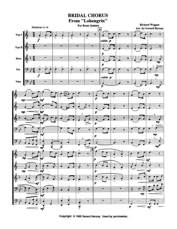 Produktgalerie: Seite 1 von 11 Brautchor aus Lohengrin, , Blechbläser Quintett