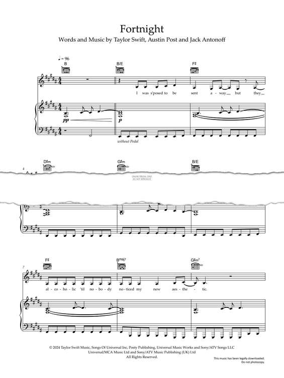 Produktgalerie: Seite 1 von 1 Fortnight, Taylor Swift, Gesang, Gitarre, Klavier
