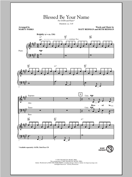 Produktgalerie: Seite 1 von 1 Blessed Be Your Name (arr. Marty Parks), Matt Redman, Chor