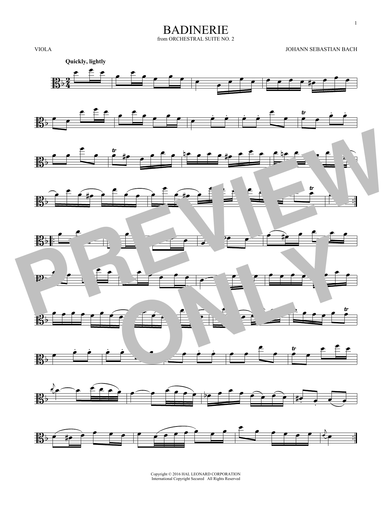 Produktgalerie: Seite 1 von 1 Badinerie (Suite No. 2), Johann Sebastian Bach, Viola