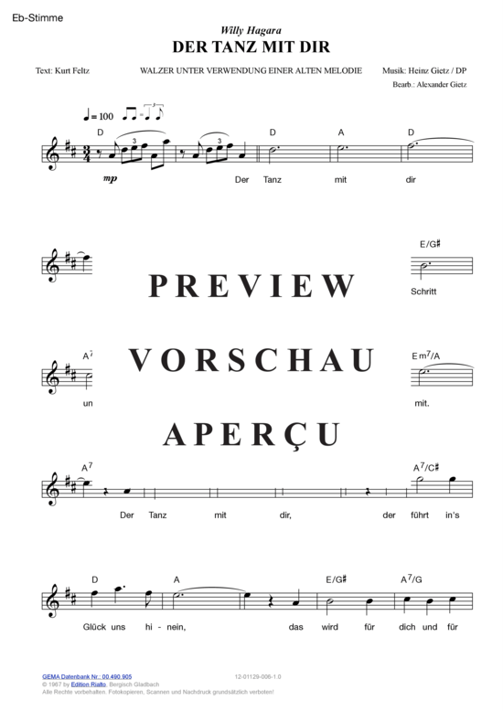 Produktgalerie: Seite 7 von 11 Der Tanz mit dir , Hagara, Willy, (Melodie-Stimmen in C/B/Es)