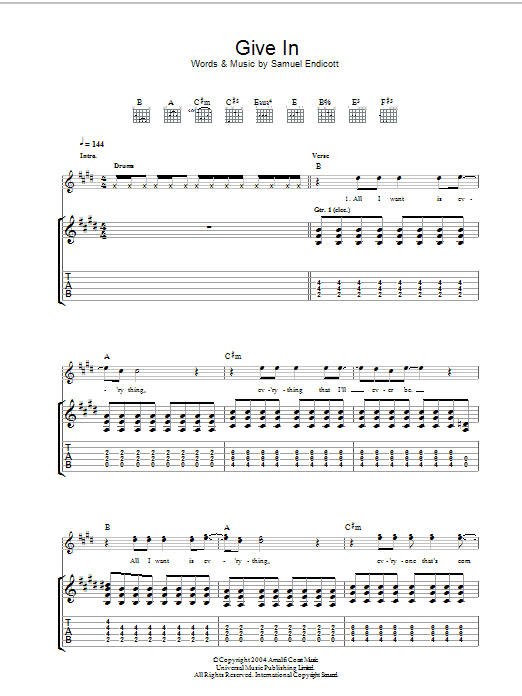 Produktgalerie: Seite 1 von 1 Give In, The Bravery, Gitarre