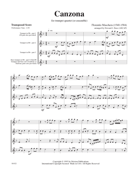gallery: Canzona (3 Trompeten in B und 1 Basstrompete/Posaune) , ,  (opt. Bass-Stimme für Teil 4)