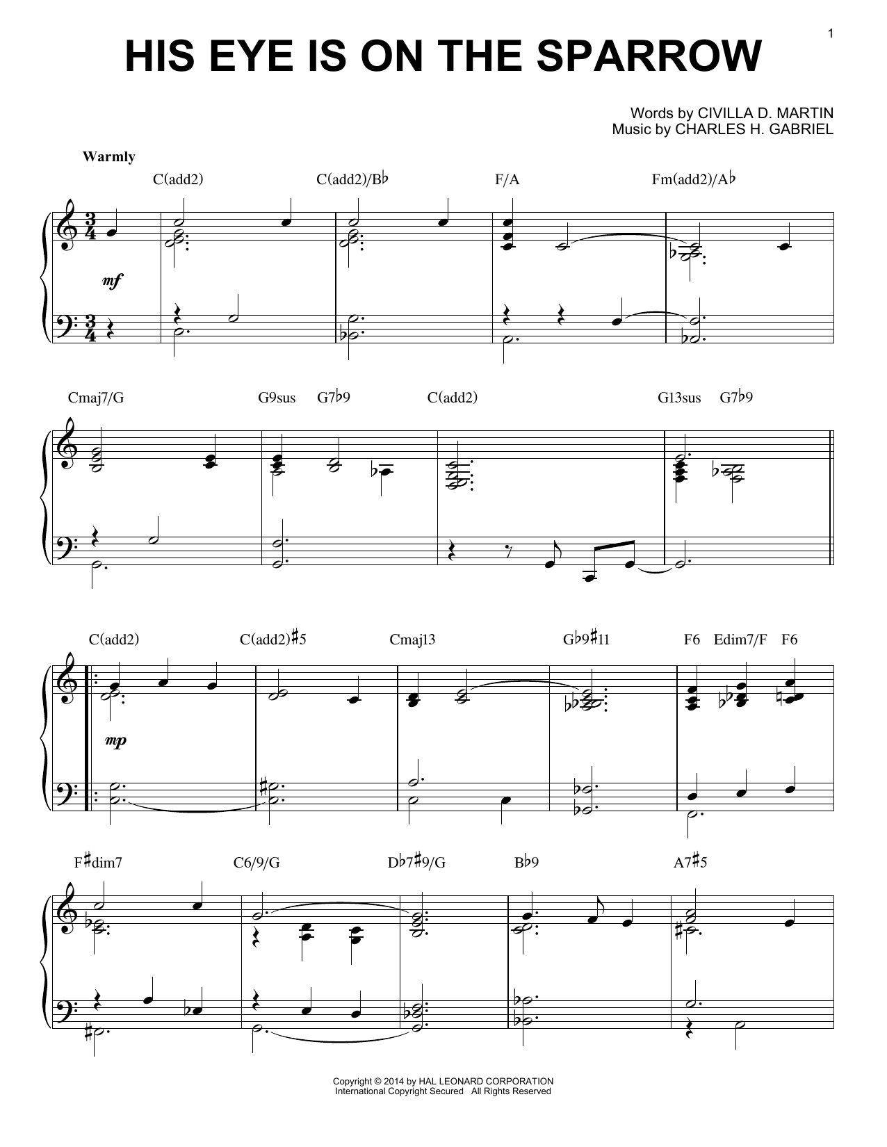 Produktbild zu: His Eye Is On The Sparrow [Jazz version] (arr. Brent Edstrom)