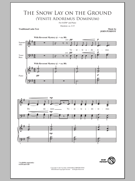 Product gallery: Page 1 of 1 The Snow Lay On The Ground (Venite Adoremus Dominum), John Purifoy