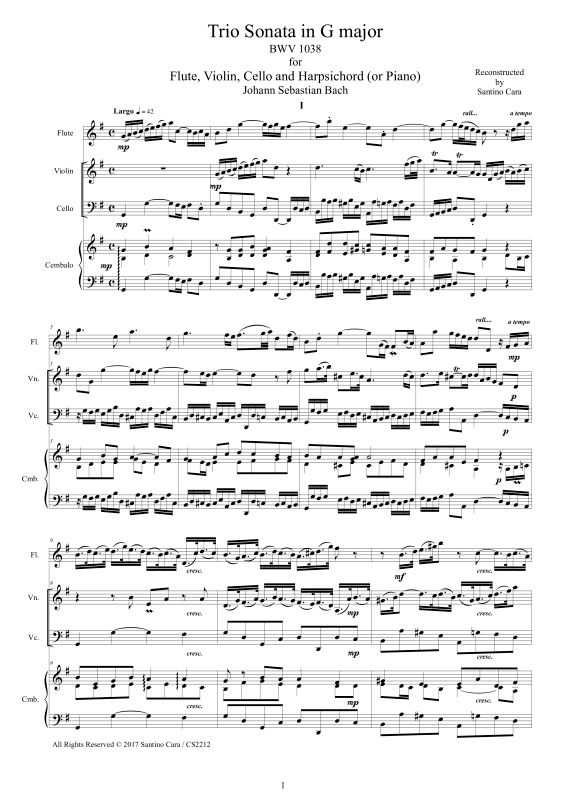 Product picture to: Trio Sonate in G-Dur BWV 1038Johann Sebastian Bach