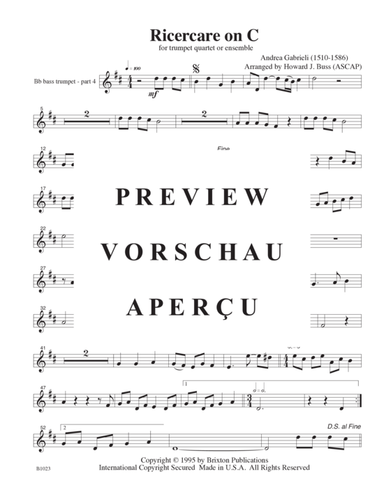 gallery: Ricercare (4/3 Trompeten in B und 1 Basstrompete/Posaume) , ,  (opt. Bass-Stimme für Teil 4)