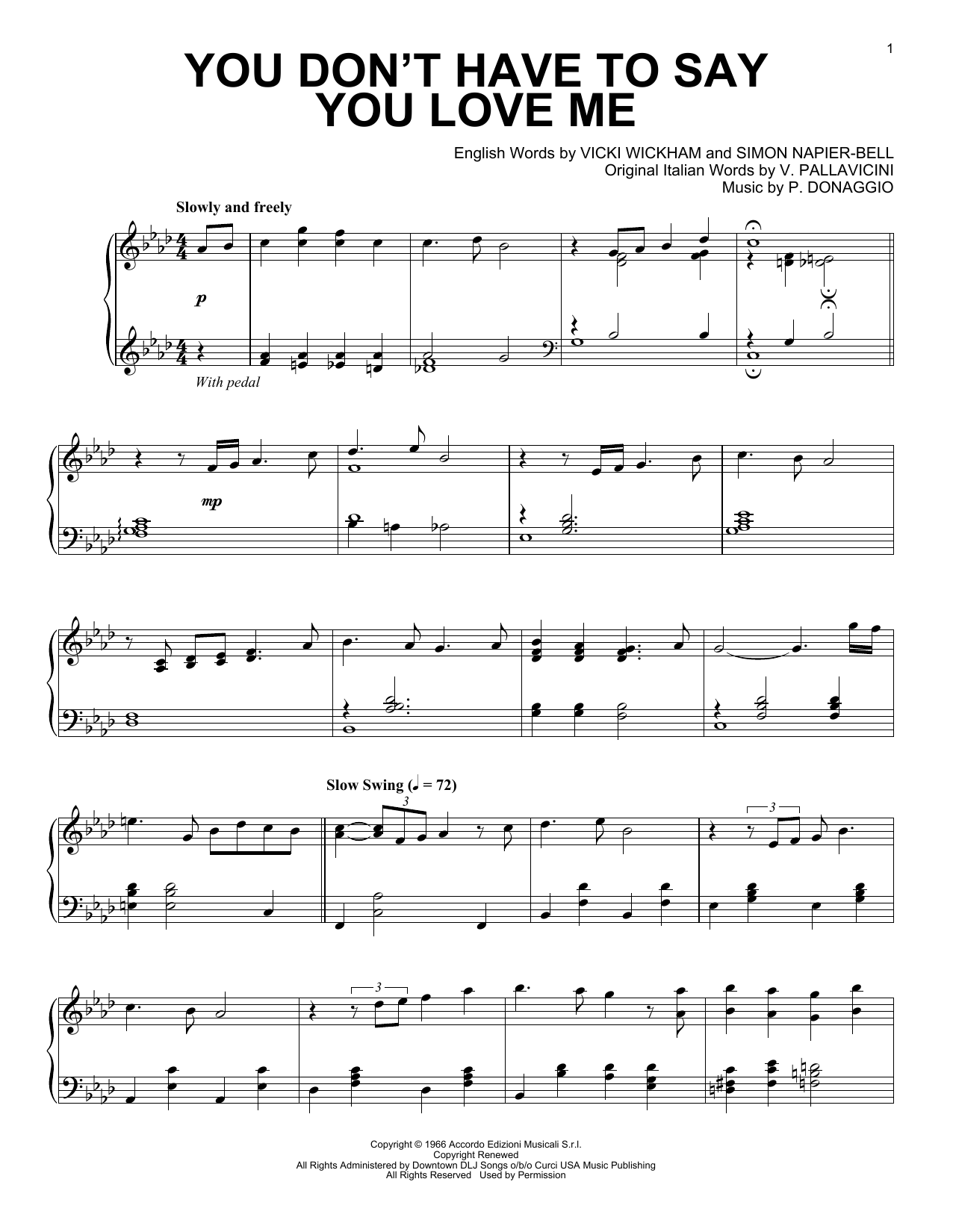 Produktgalerie: Seite 1 von 1 You Don't Have To Say You Love Me [Jazz version], Elvis Presley, Klavier