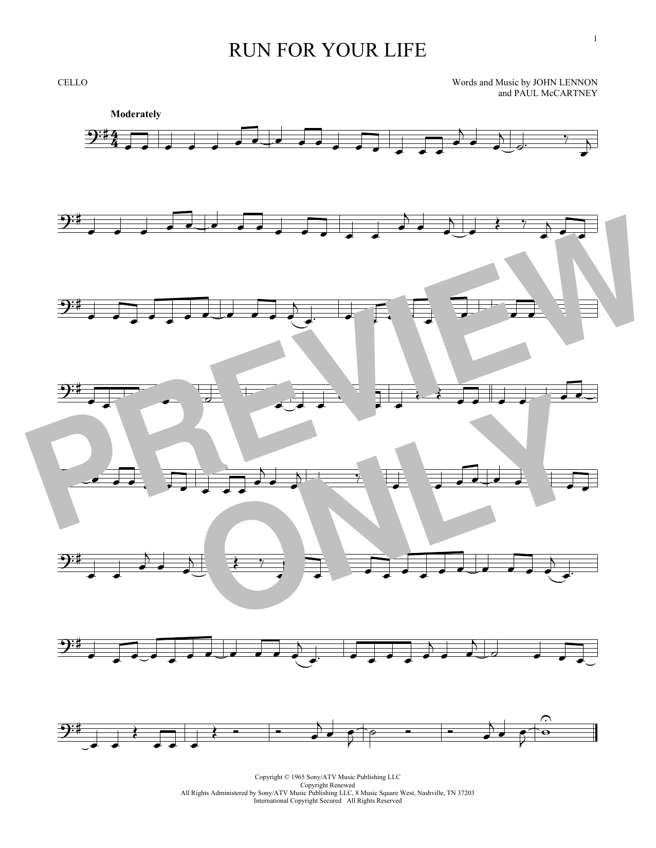 Produktgalerie: Seite 1 von 1 Run For Your Life, The Beatles, Violoncello