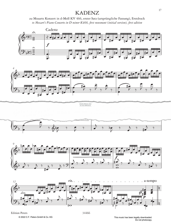Produktgalerie: Seite 1 von 1 Cadenza to Mozart's Piano Concerto in D Minor K466, first movement (initial version), Clara Schumann, Klavier