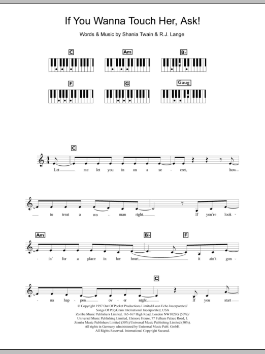 Produktgalerie: Seite 1 von 1 If You Wanna Touch Her, Ask!, Shania Twain, Klavier