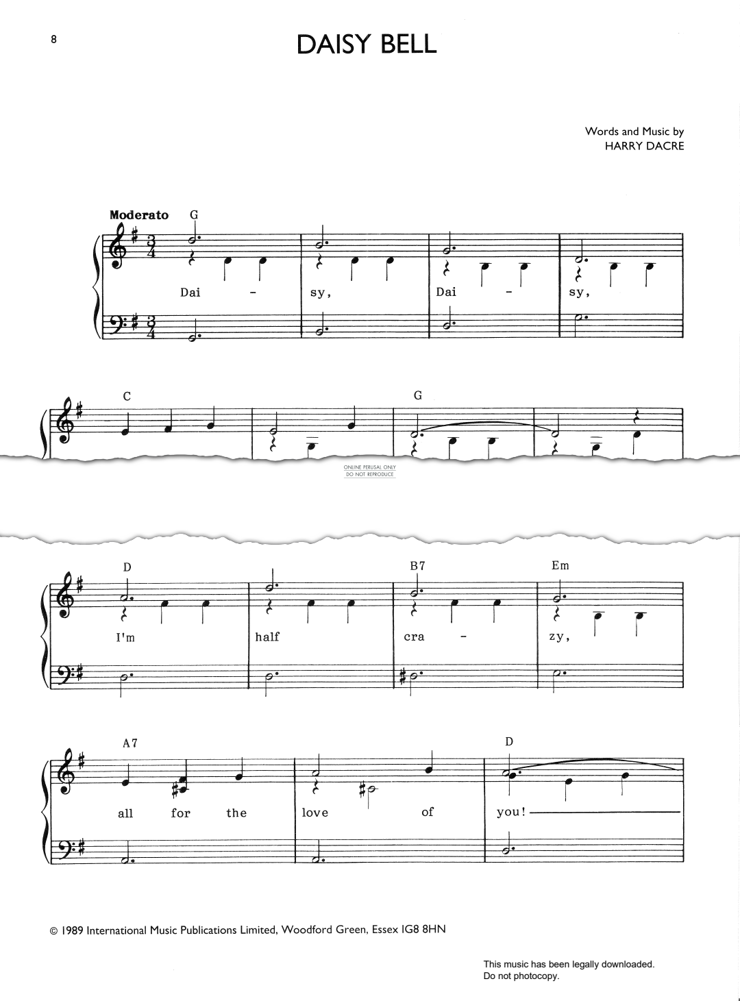 Produktgalerie: Seite 1 von 1 Daisy Bell, Harry Dacre, Gesang, Gitarre, Klavier