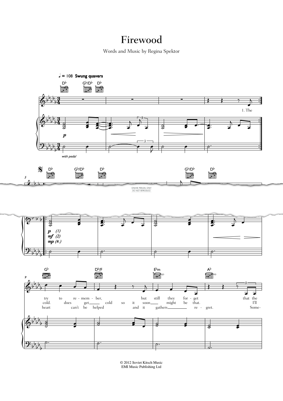 Produktgalerie: Seite 1 von 1 Firewood, Regina Spektor, Gesang, Gitarre, Klavier