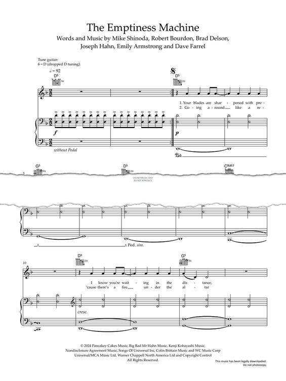 Produktgalerie: Seite 1 von 1 The Emptiness Machine, Linkin Park, Gesang, Gitarre, Klavier