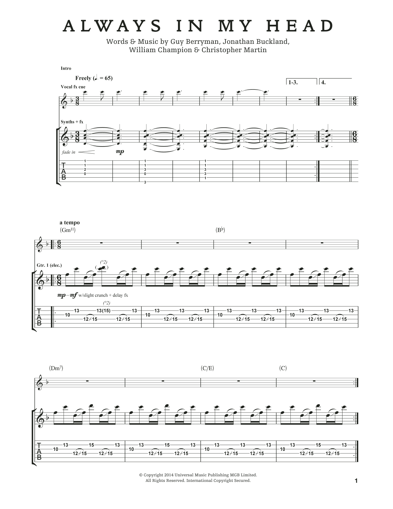 Produktgalerie: Seite 1 von 1 Always In My Head, Coldplay, Gitarre