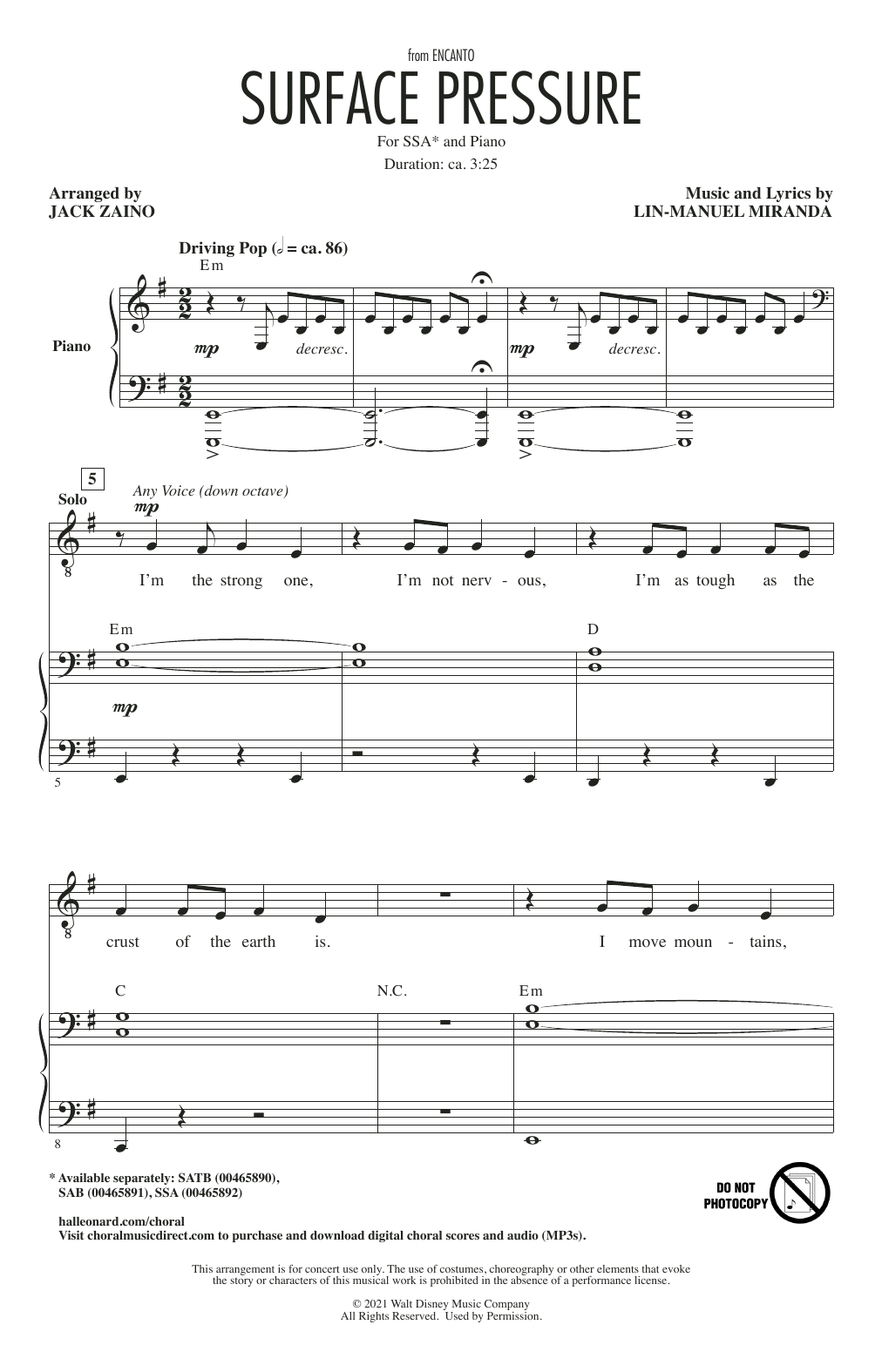 Produktgalerie: Seite 1 von 1 Surface Pressure (from Encanto) (arr. Jack Zaino), Lin-Manuel Miranda, Chor