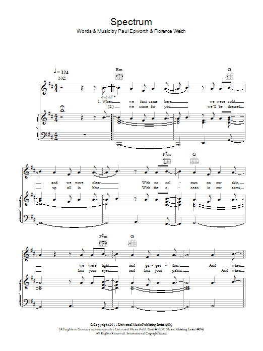 Produktgalerie: Seite 1 von 1 Spectrum, Florence And The Machine, Gesang, Gitarre, Klavier