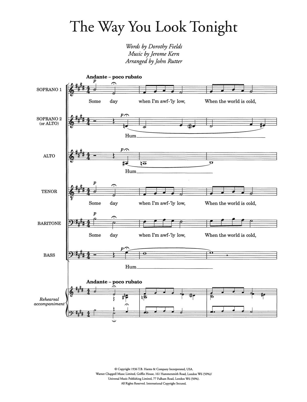 Produktgalerie: Seite 1 von 1 The Way You Look Tonight (arr. John Rutter), Jerome Kern, Gesang, Gitarre, Klavier