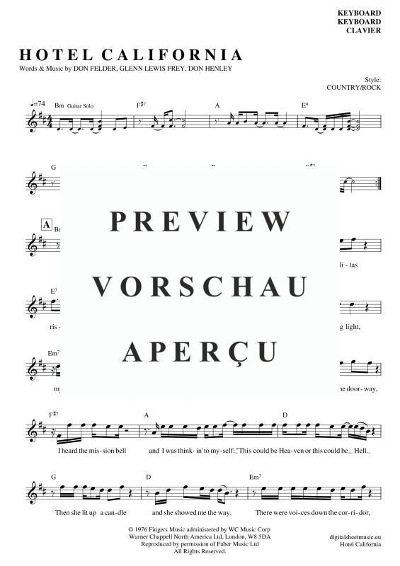 Product gallery: Page 2 of 5 Hotel California, Eagles, The, (Keyboard)