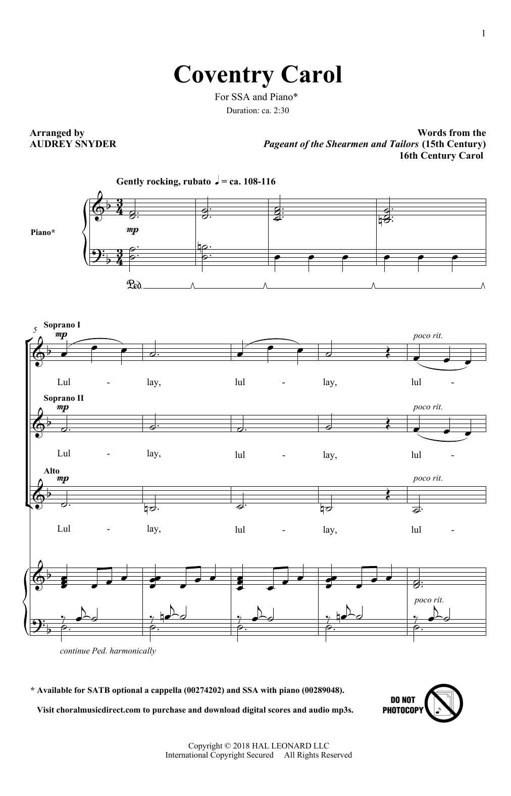 Produktgalerie: Seite 1 von 1 Coventry Carol, Audrey Snyder, Chor