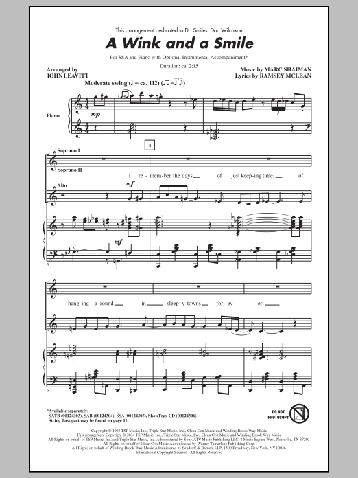 Produktgalerie: Seite 1 von 1 A Wink And A Smile, John Leavitt, Chor