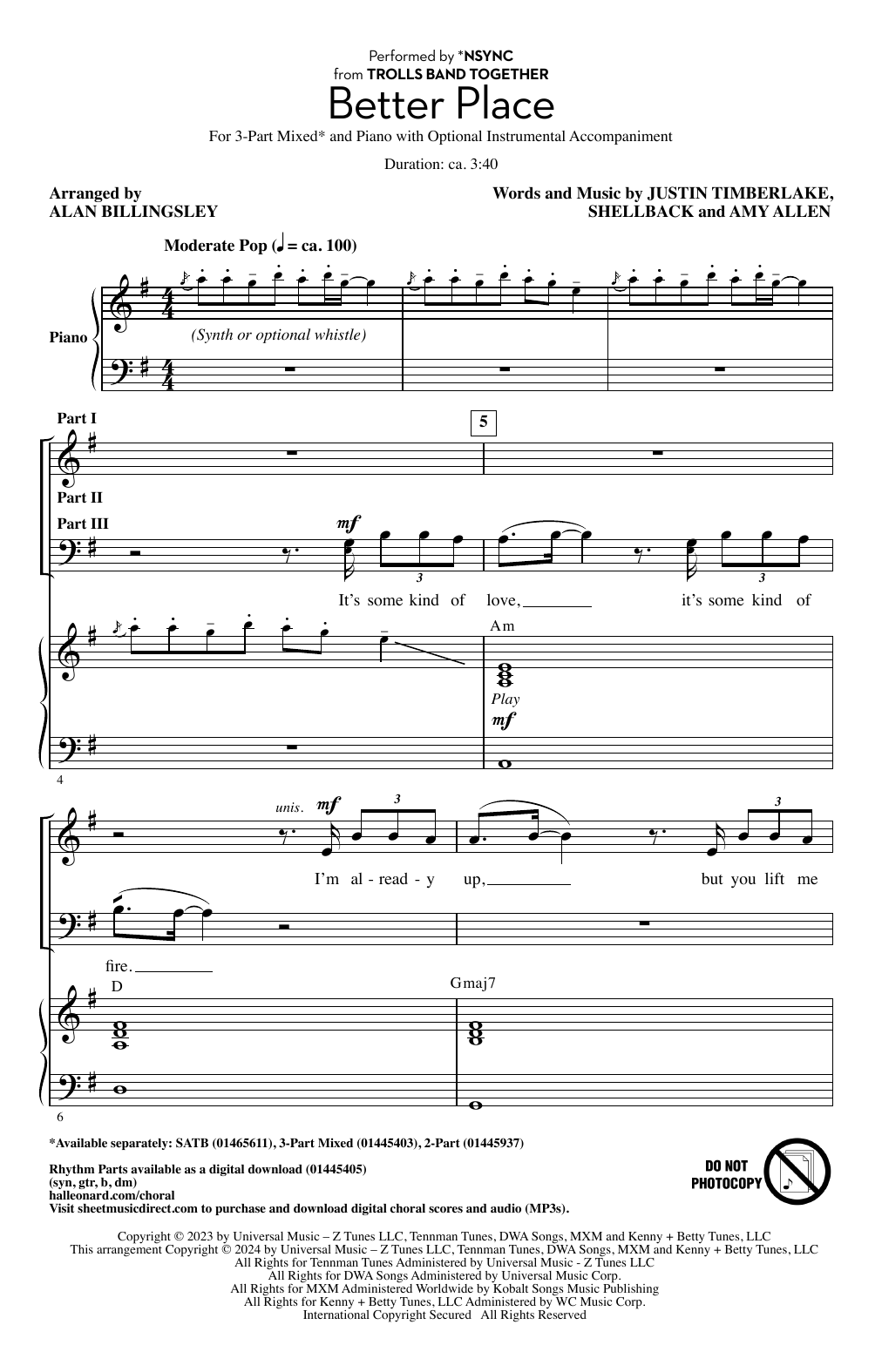 Produktbild zu:  Better Place (from Trolls Band Together) (arr. Alan Billingsley) - *NSYNC