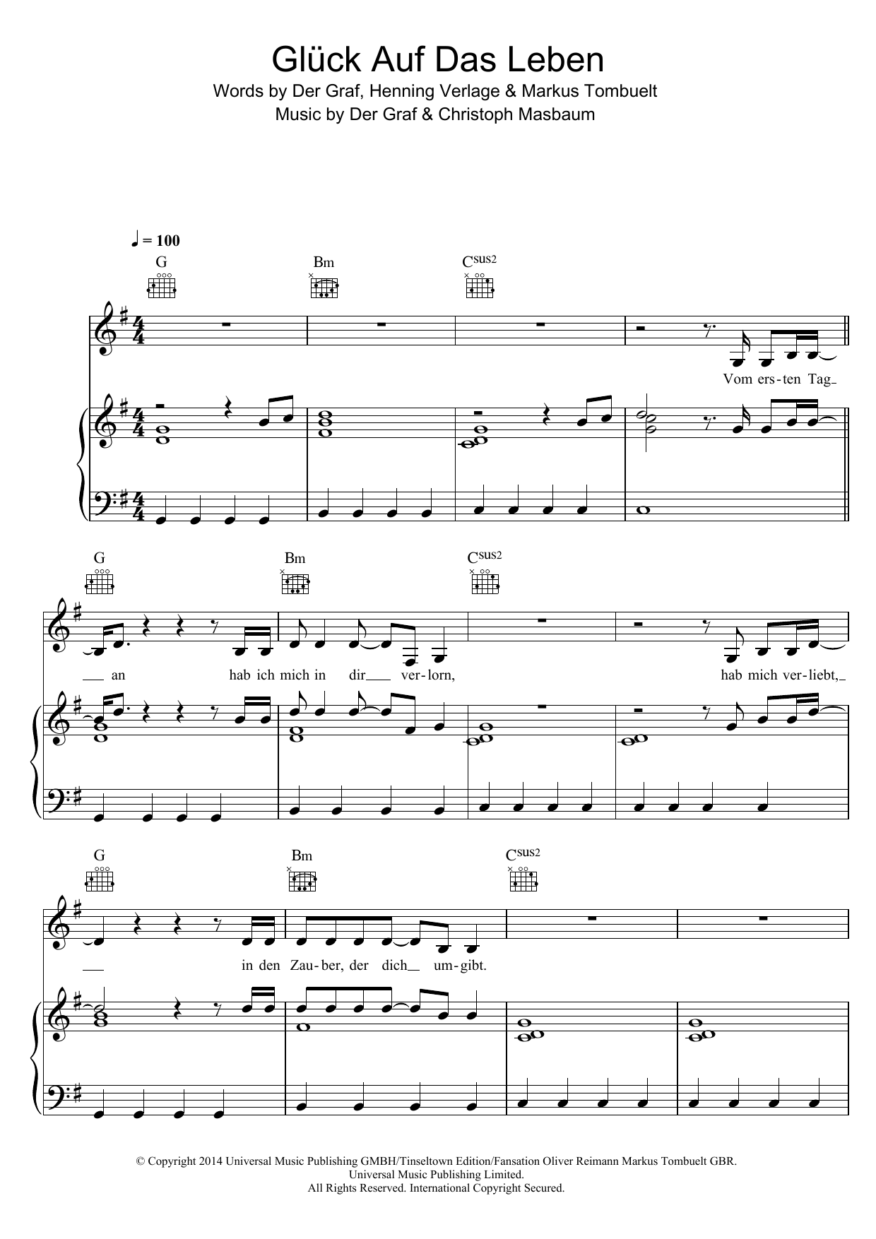 Produktgalerie: Seite 1 von 1 Gluck Auf Das Leben, Unheilig, Gesang, Gitarre, Klavier