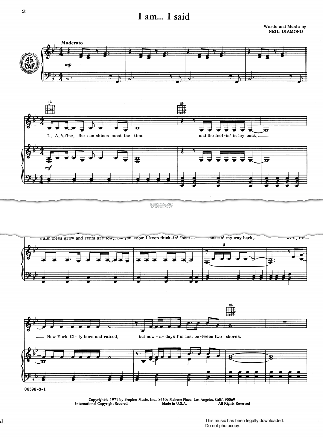 Produktgalerie: Seite 1 von 1 I Am...I Said, Neil Diamond, Gesang, Gitarre, Klavier