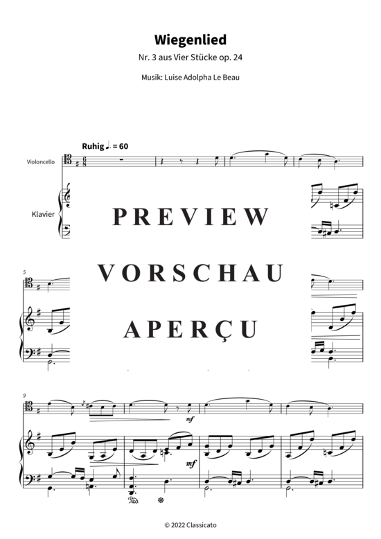 Produktgalerie: Seite 4 von 9 Wiegenlied - Nr. 3 aus Vier Stücke op. 24 , , (Violoncello + Klavier)