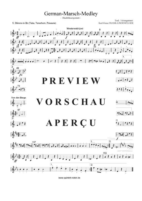 Produktgalerie: Seite 20 von 21 German-Marsch-Medley , Blasorchester Fatamo, (Blechbläser Quintett flexible Besetzung)