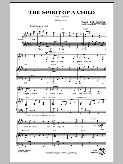 Produktgalerie: Seite 1 von 1 The Spirit Of A Child, Audrey Snyder, Chor