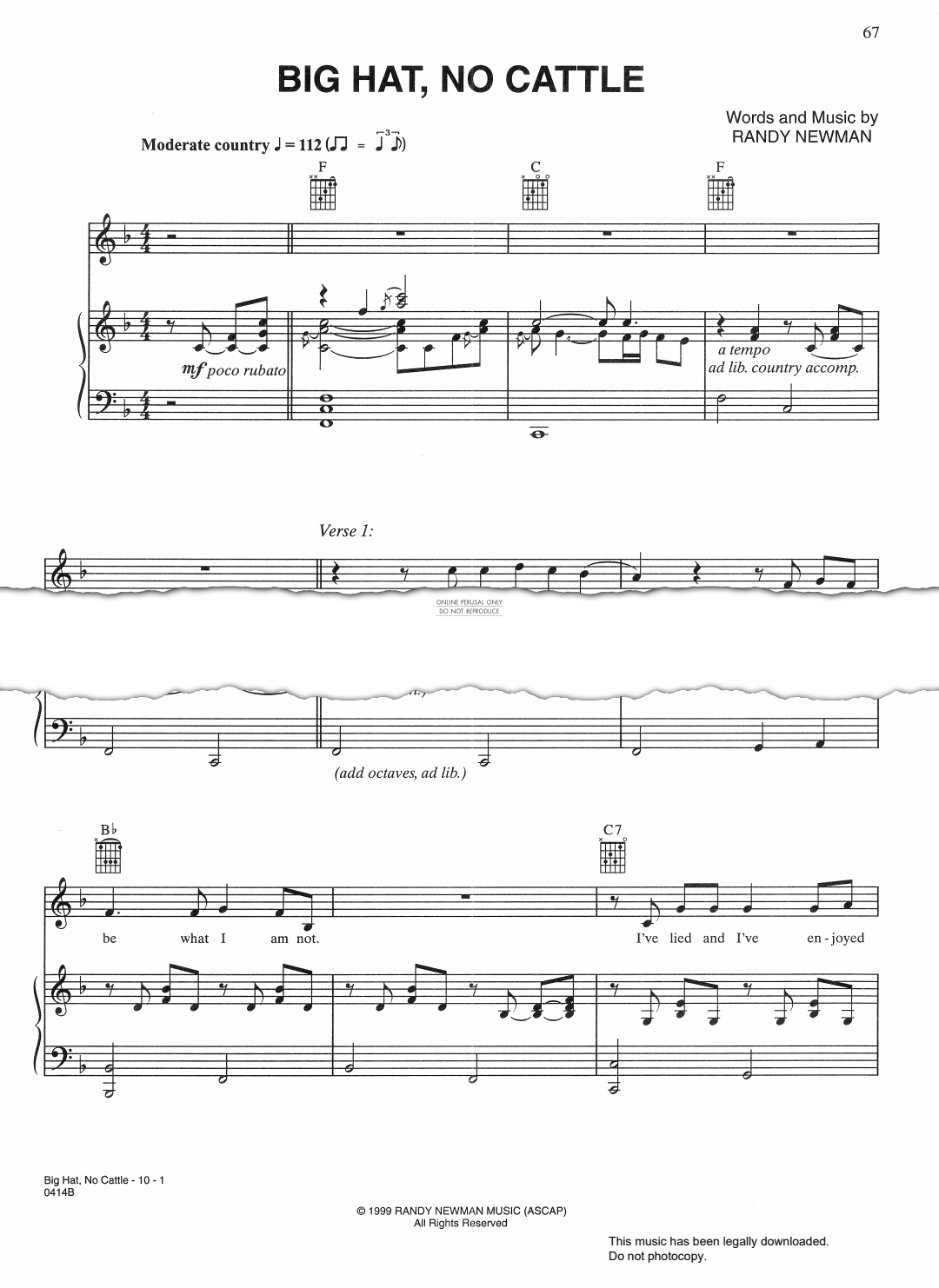 Produktgalerie: Seite 1 von 1 Big Hat, No Cattle, Randy Newman, Gesang, Gitarre, Klavier