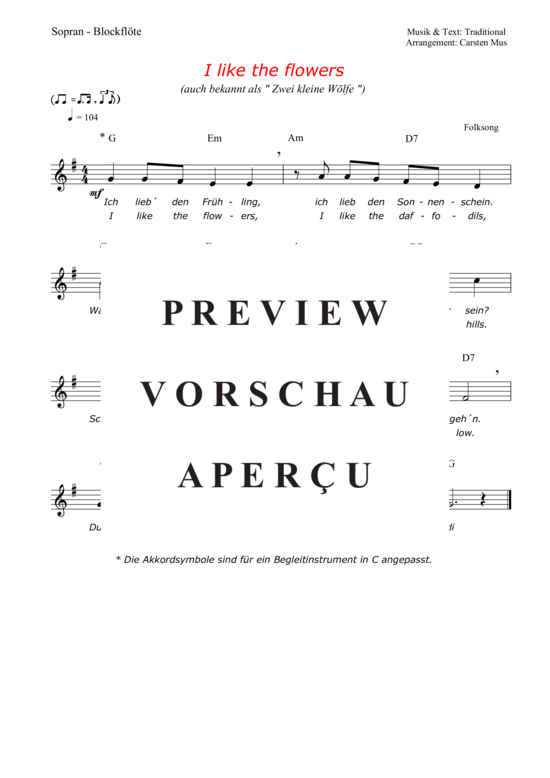 gallery: I like the flowers (G-Dur) , ,  (soprano recorder solo + chords)