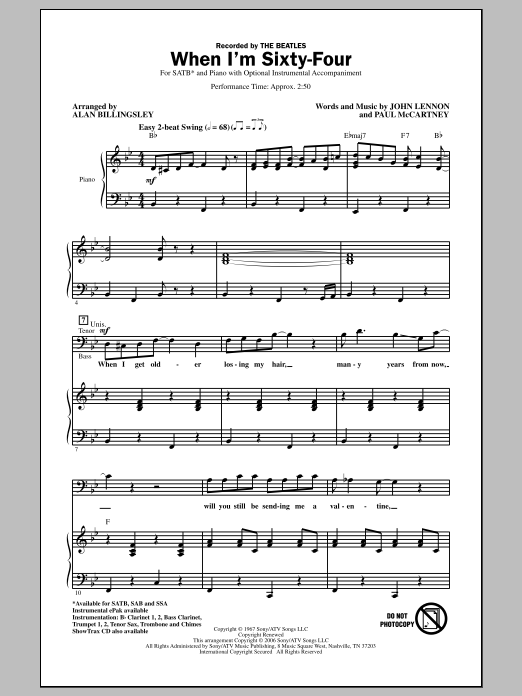 Product picture to: When I'm Sixty-Four (arr. Alan Billingsley)
