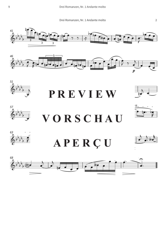 gallery: Drei Romanzen, Nr. 1 Andante molto - op. 22 I, Joseph Joachim freundschaftlichst gewidmet , , (Violine + Klavier)