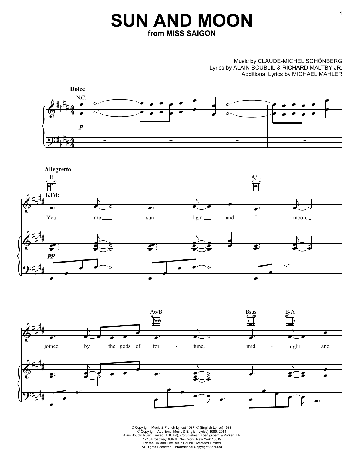 Produktgalerie: Seite 1 von 1 Sun And Moon, Claude-Michel Schonberg, Gesang, Gitarre, Klavier