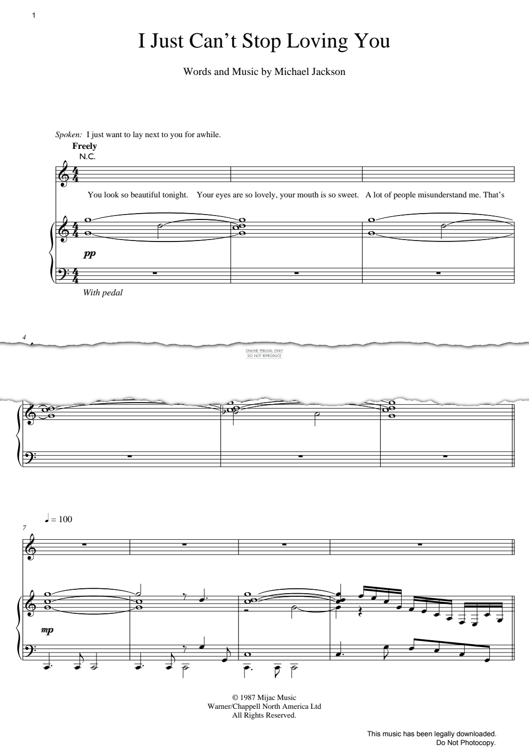 Produktgalerie: Seite 1 von 1 I Just Can't Stop Loving You, Michael Jackson, Gesang, Gitarre, Klavier