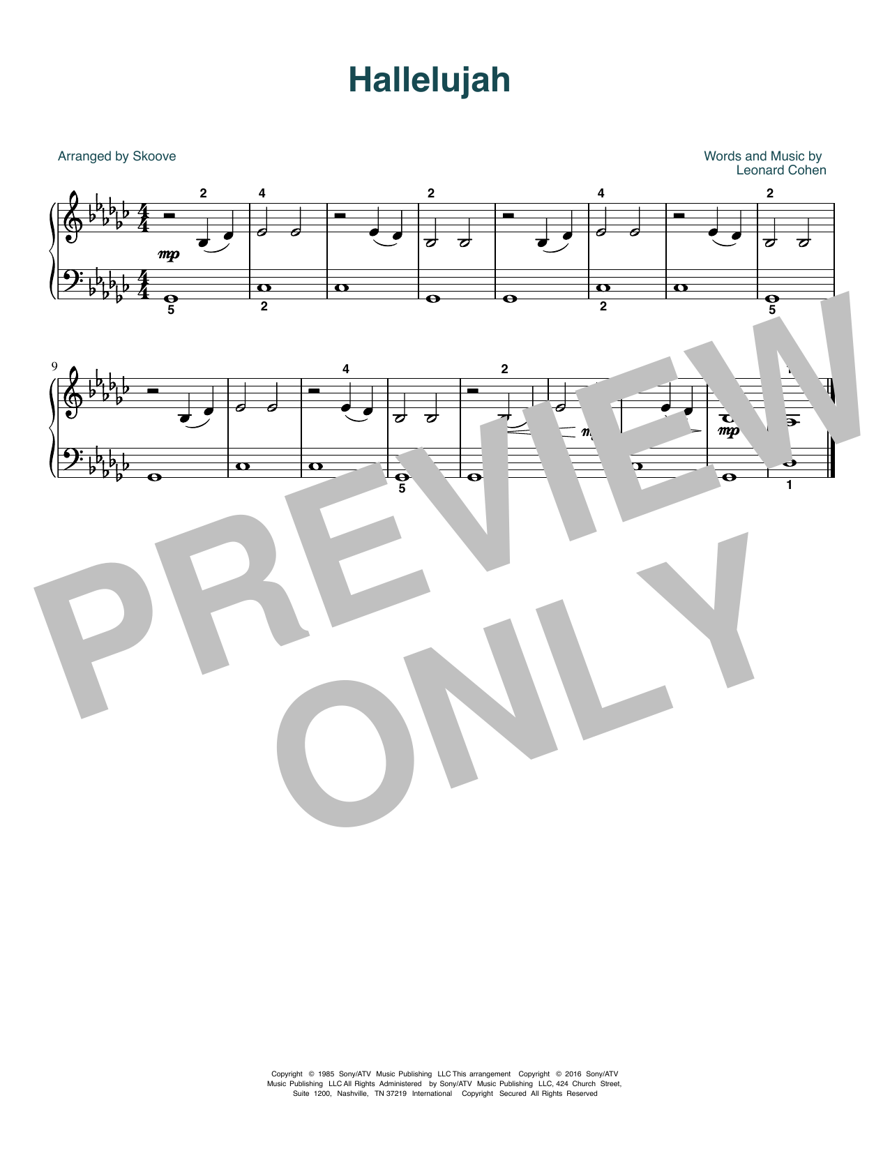 Produktgalerie: Seite 1 von 1 Hallelujah (arr. Skoove), Leonard Cohen, Klavier