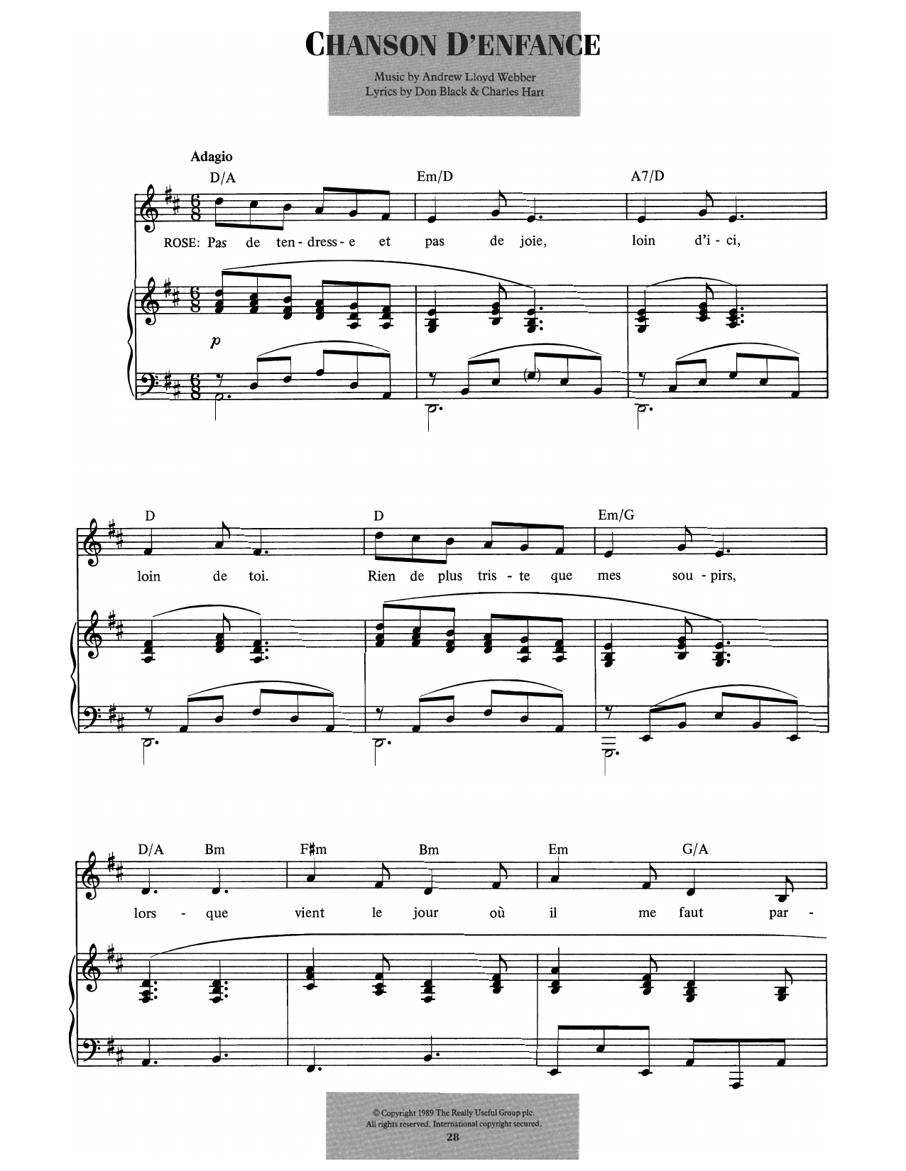 Product picture to: Chanson D'enfance (from Aspects Of Love)