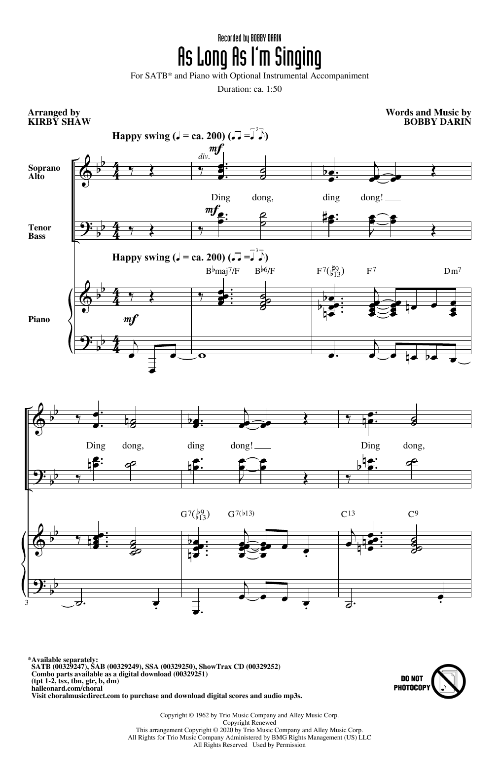 Product picture to: As Long As I'm Singing (arr. Kirby Shaw)