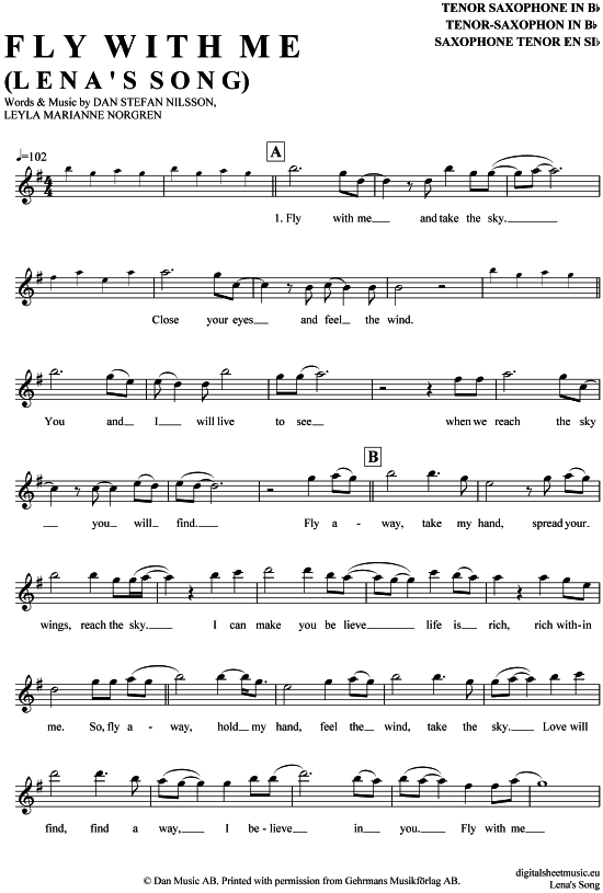 gallery: Fly with me (Lenas Song) , Wie im Himmel (Filmmusik),  (Tenor-Sax)