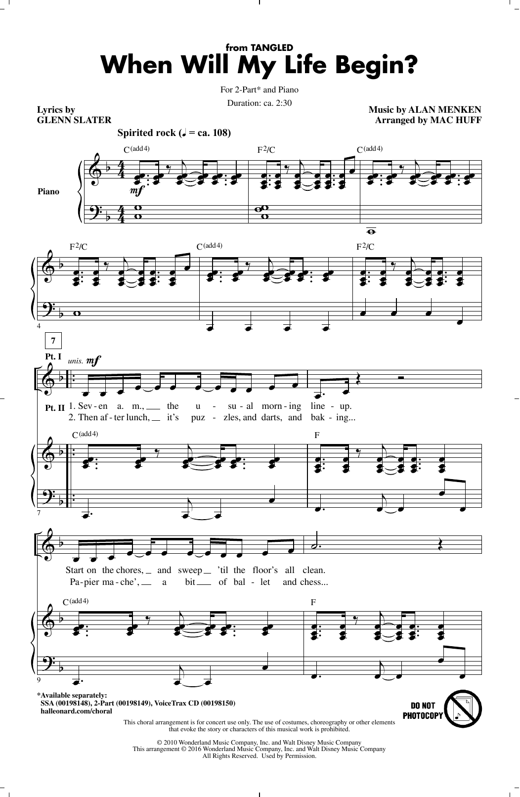 Produktbild zu: When Will My Life Begin? (from Tangled) (arr. Mac Huff)