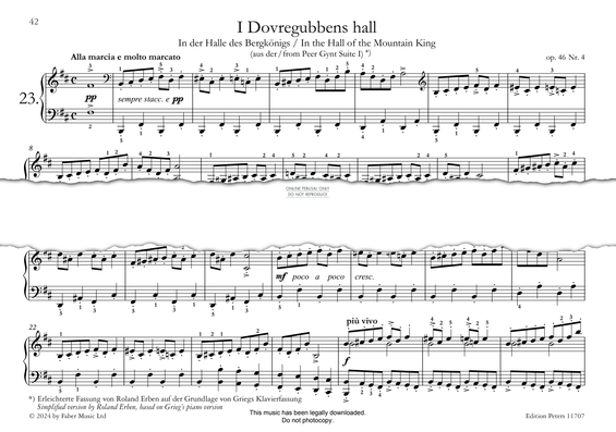 Produktgalerie: Seite 1 von 1 I Dovregubbens hall (In the Hall of the Mountain King from Peer Gynt Suite I) Op. 46, Nr. 4, Edvard Grieg, Klavier