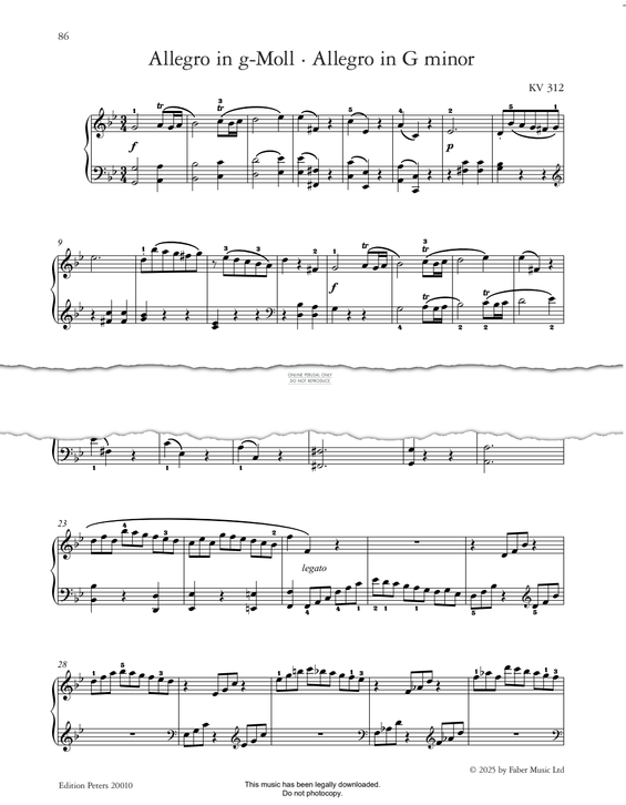 Product picture to: Allegro in G minor, KV 312