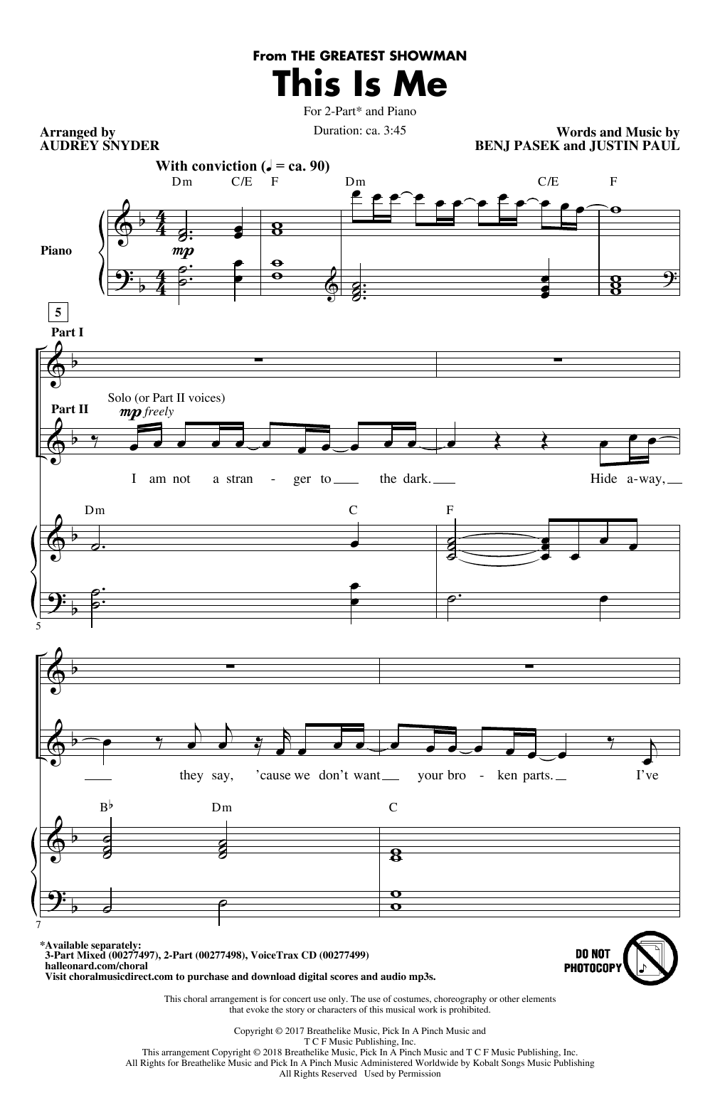 Produktbild zu: This Is Me (from The Greatest Showman) (arr. Audrey Snyder)