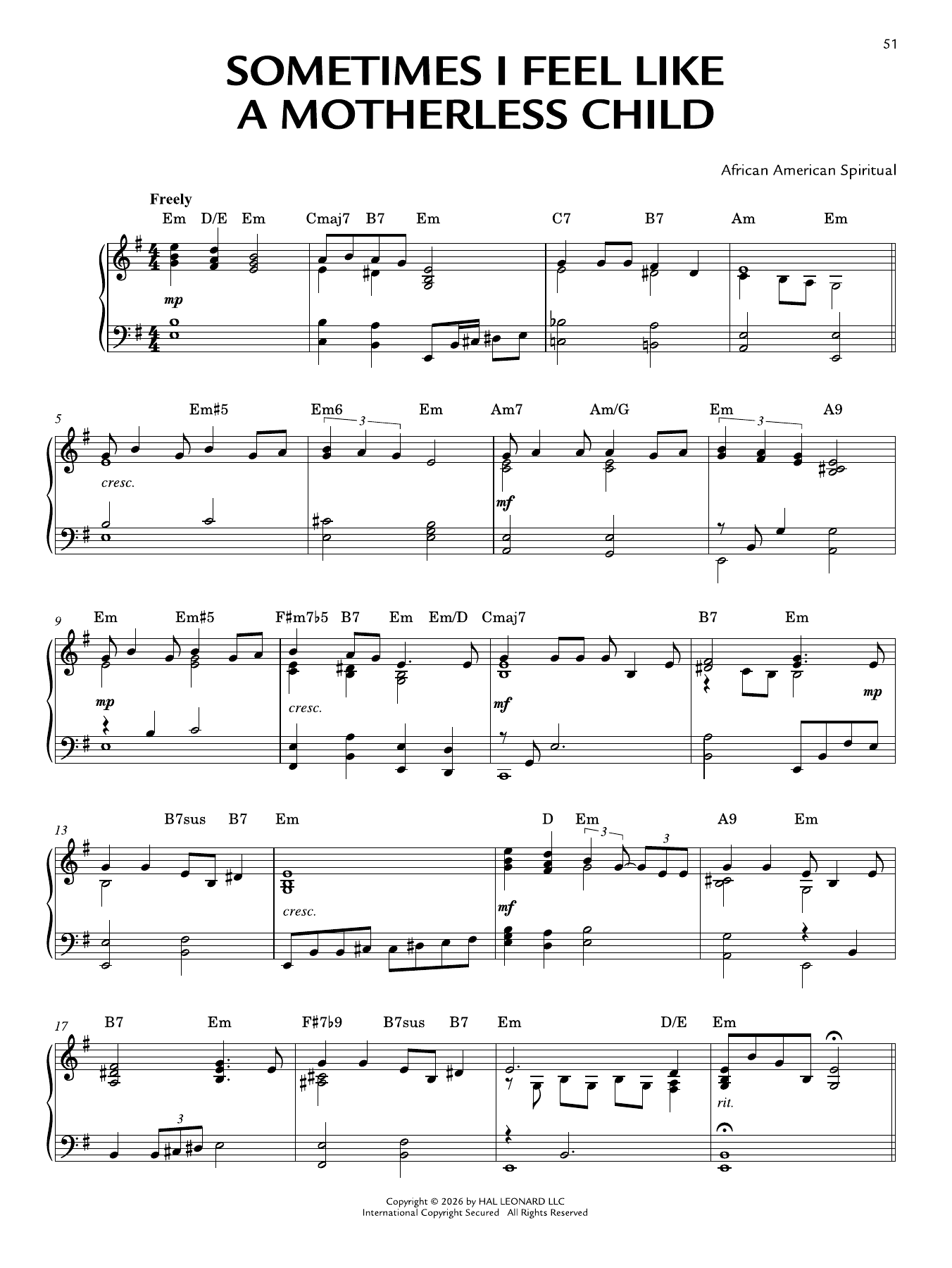 Produktgalerie: Seite 1 von 1 Sometimes I Feel Like A Motherless Child [Jazz version] (arr. Brent Edstrom), Traditional, Klavier