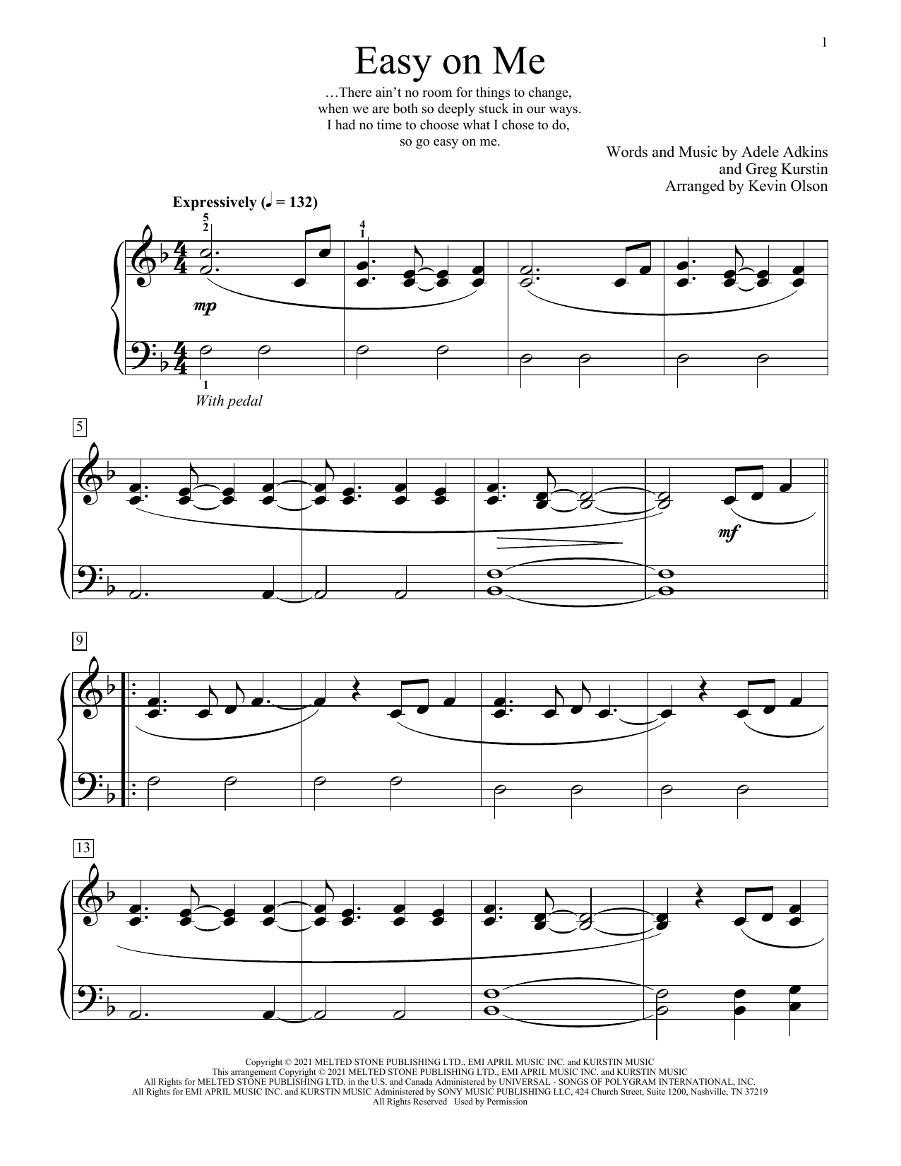 Product picture to: Easy On Me (arr. Kevin Olson)