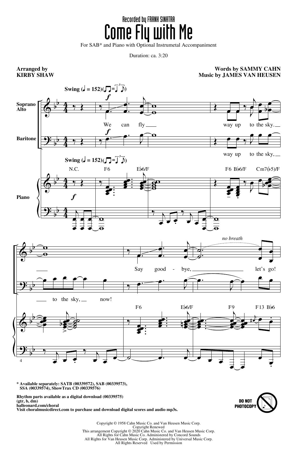 Product picture to: Come Fly With Me (arr. Kirby Shaw)