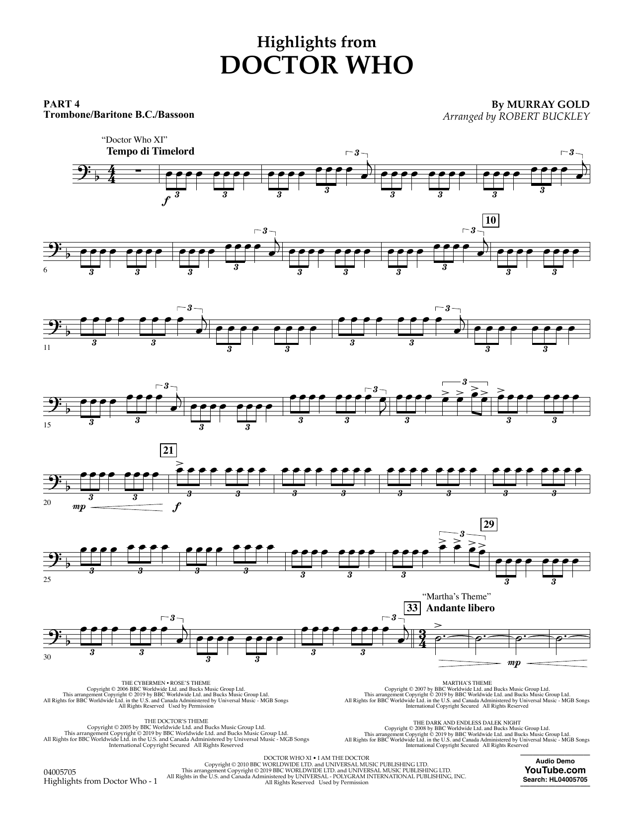 Produktbild zu: Highlights from Doctor Who (arr. Robert Buckley) - Pt.4 - Trombone/Bar. B.C./Bsn.