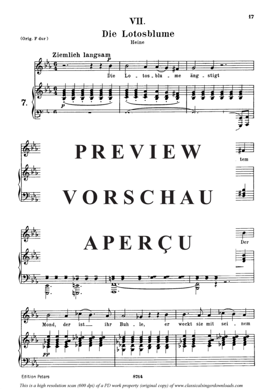 Product gallery: Page 2 of 3 Die Lotosblume, Op.25 No.7, , Medium Voice and Piano